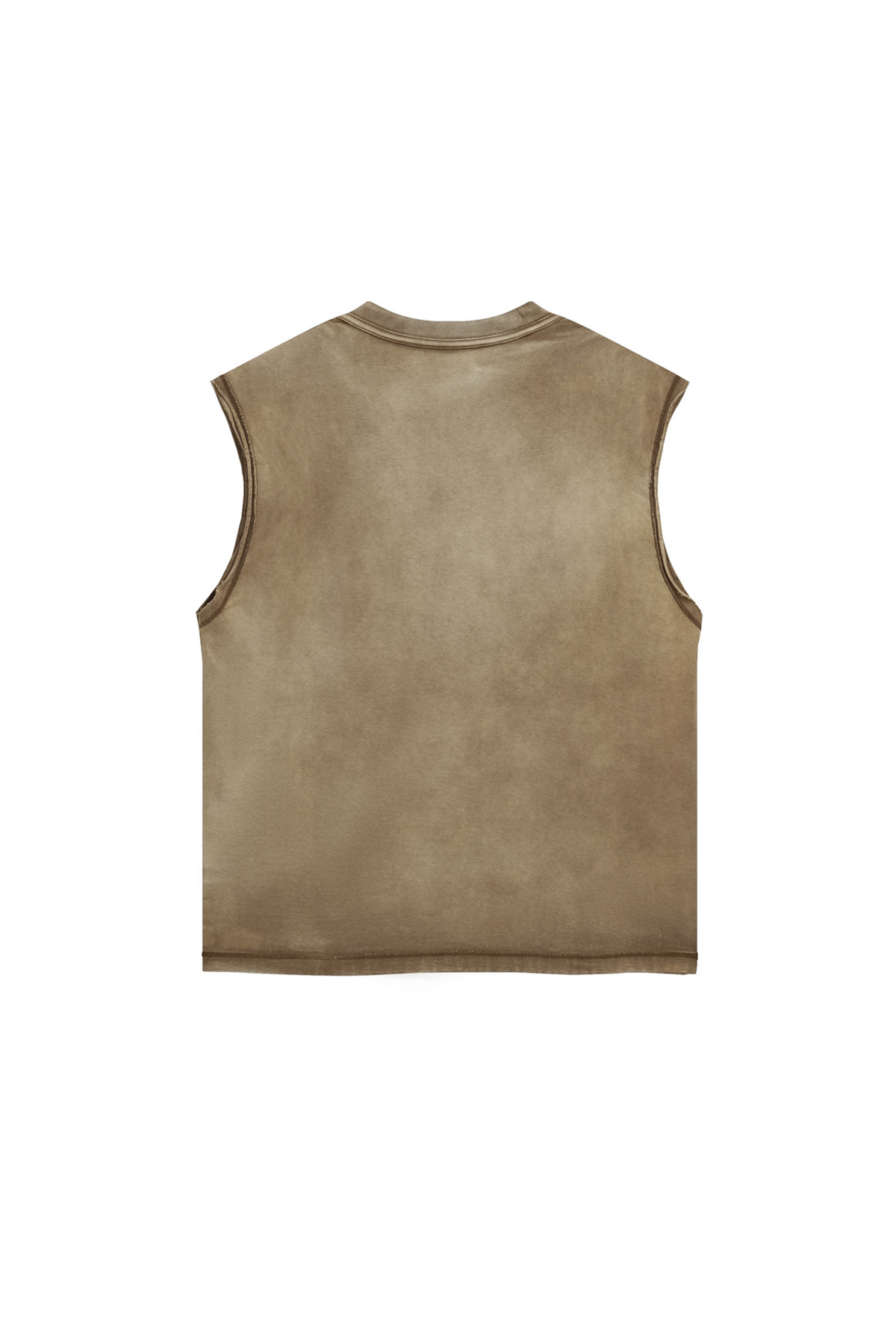 Boxy Raw-Edge Sleeveless T-Shirt in Brown – back product view