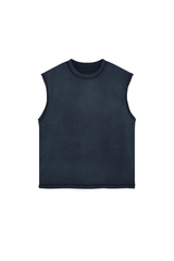 Boxy Raw-Edge Sleeveless T-Shirt in Navy – front product view