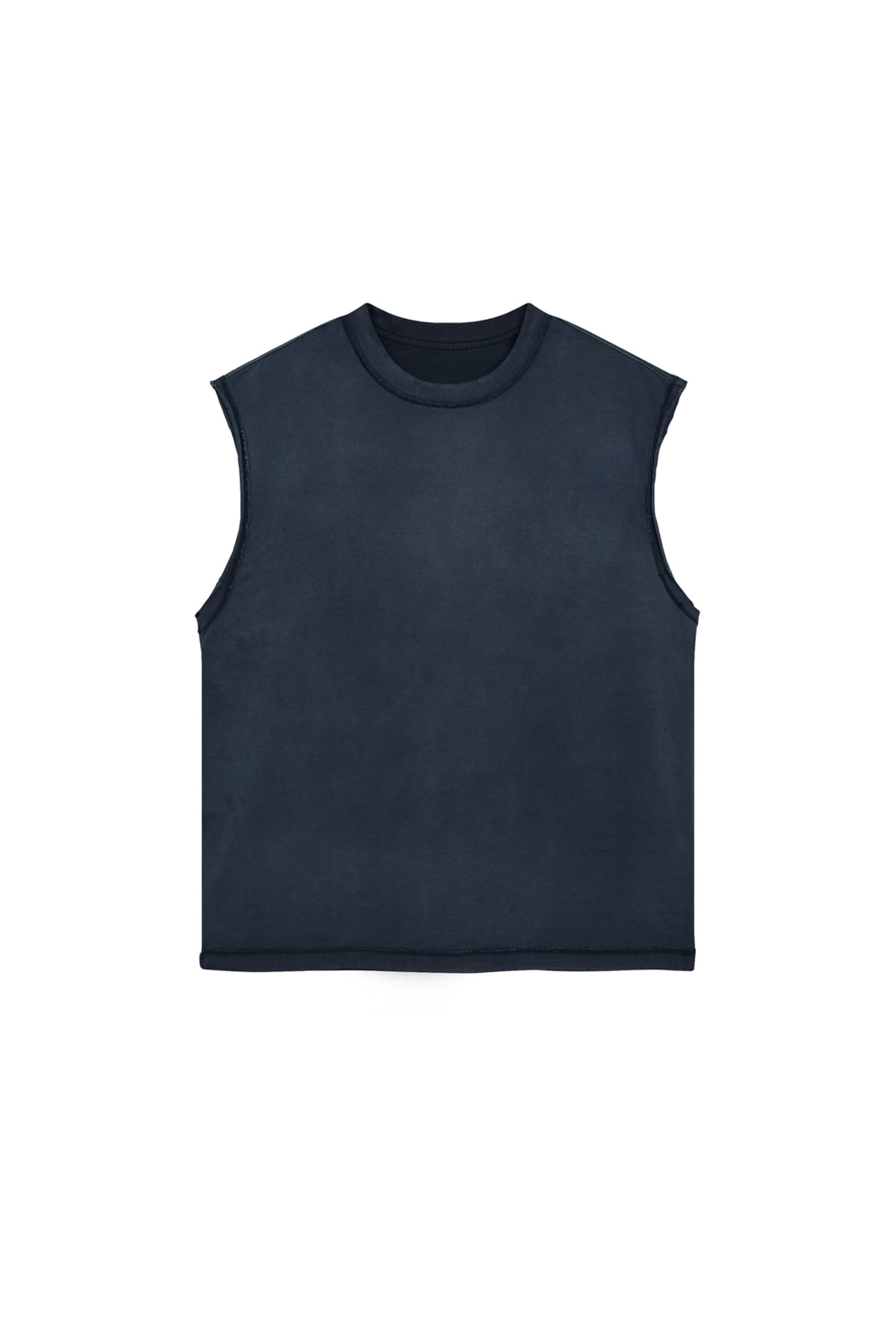 Boxy Raw-Edge Sleeveless T-Shirt in Navy – front product view