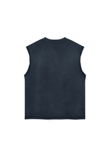 Boxy Raw-Edge Sleeveless T-Shirt in Navy – back product view