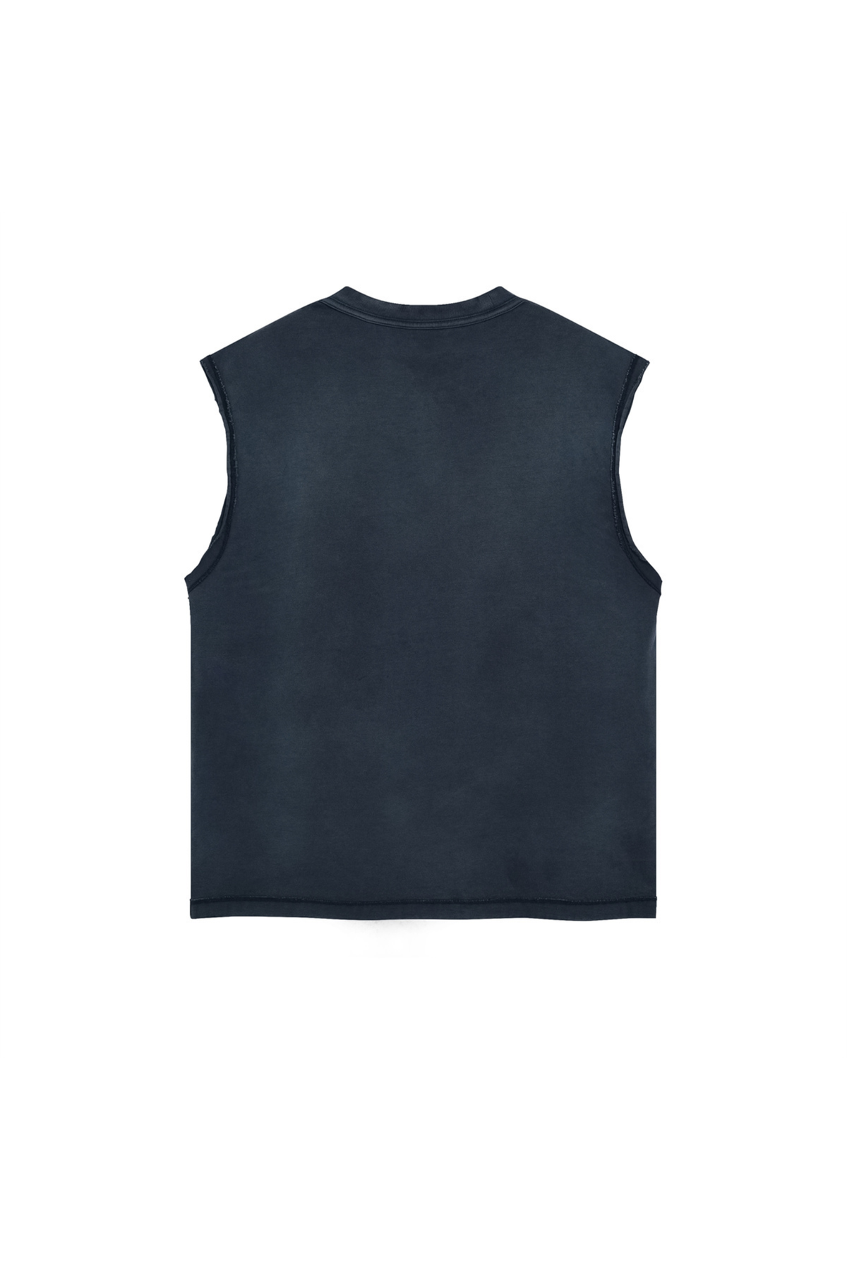 Boxy Raw-Edge Sleeveless T-Shirt in Navy – back product view