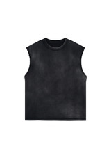 Boxy Raw-Edge Sleeveless T-Shirt in Black – front product view