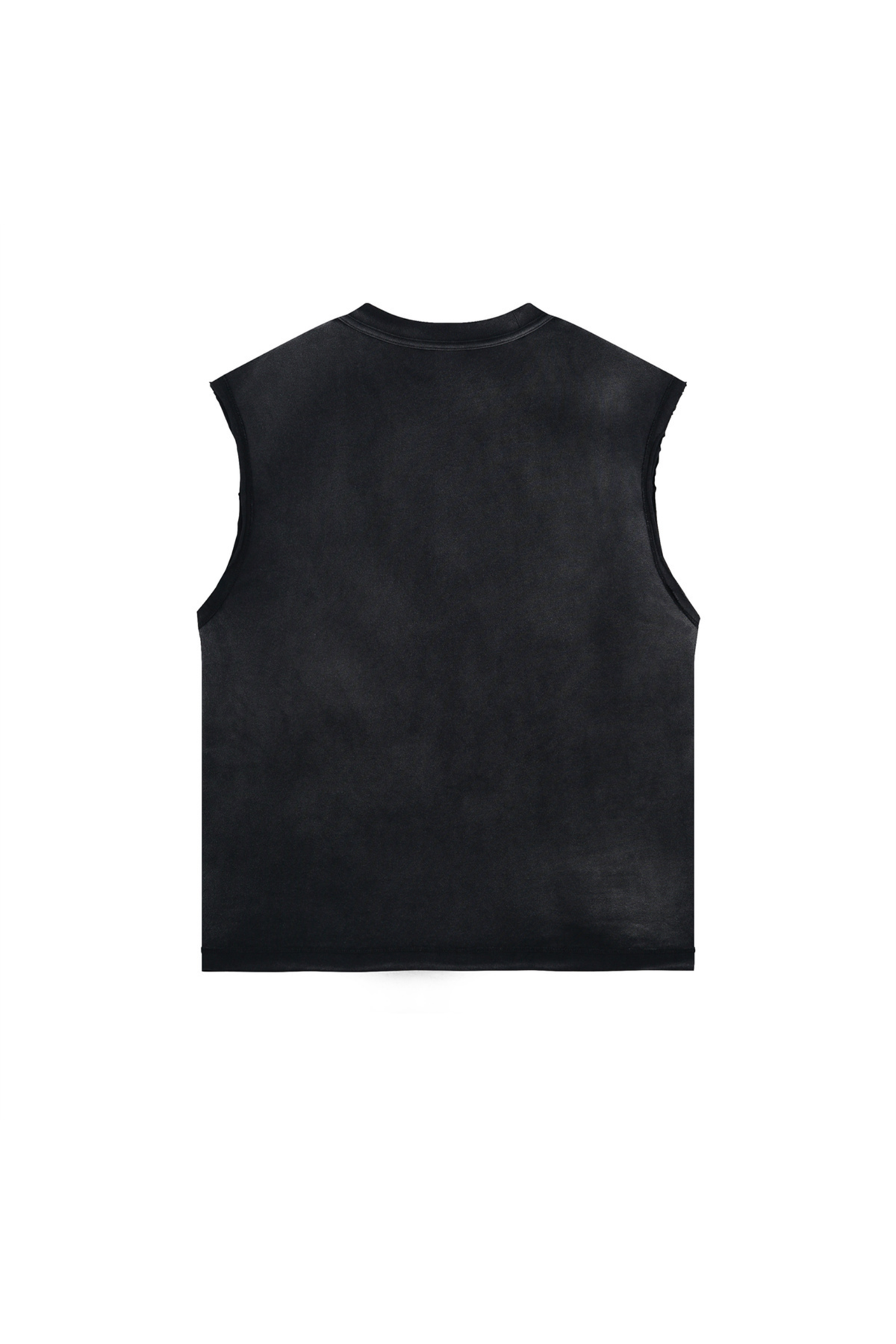 Boxy Raw-Edge Sleeveless T-Shirt in Black – back product view