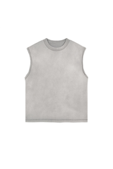 Boxy Raw-Edge Sleeveless T-Shirt in Light Grey – front product view
