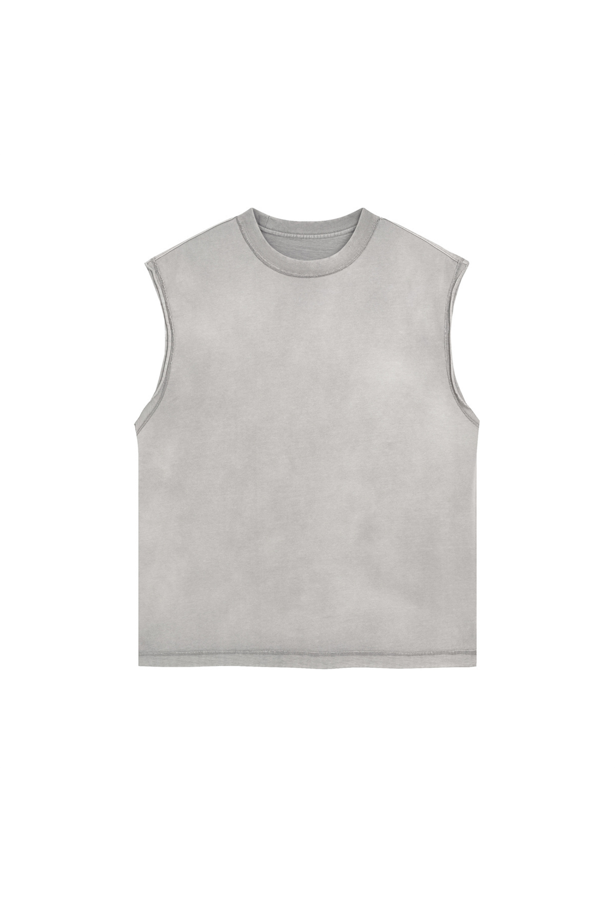 Boxy Raw-Edge Sleeveless T-Shirt in Light Grey – front product view