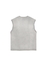 Boxy Raw-Edge Sleeveless T-Shirt in Light Grey – back product view