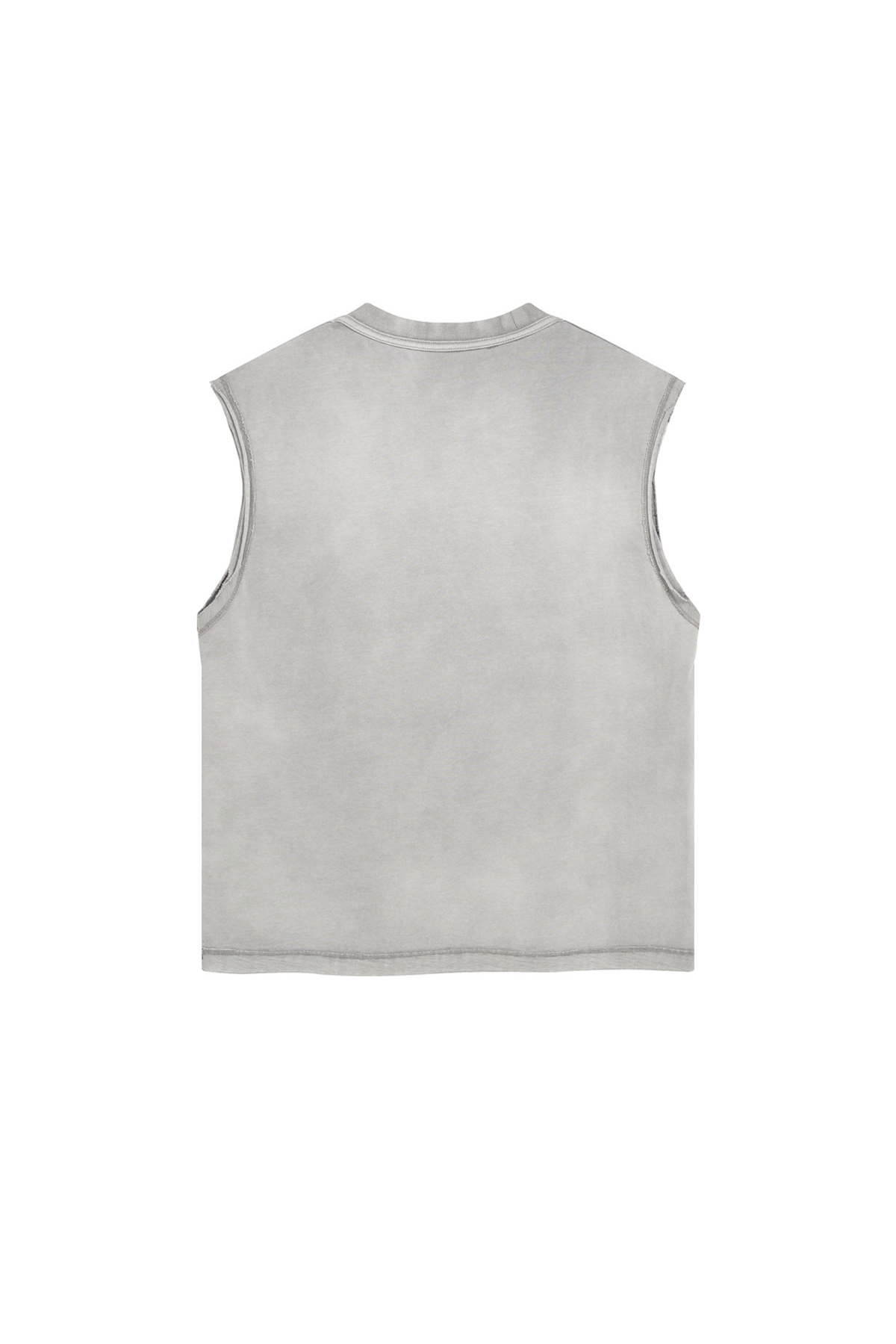 Boxy Raw-Edge Sleeveless T-Shirt in Light Grey – back product view