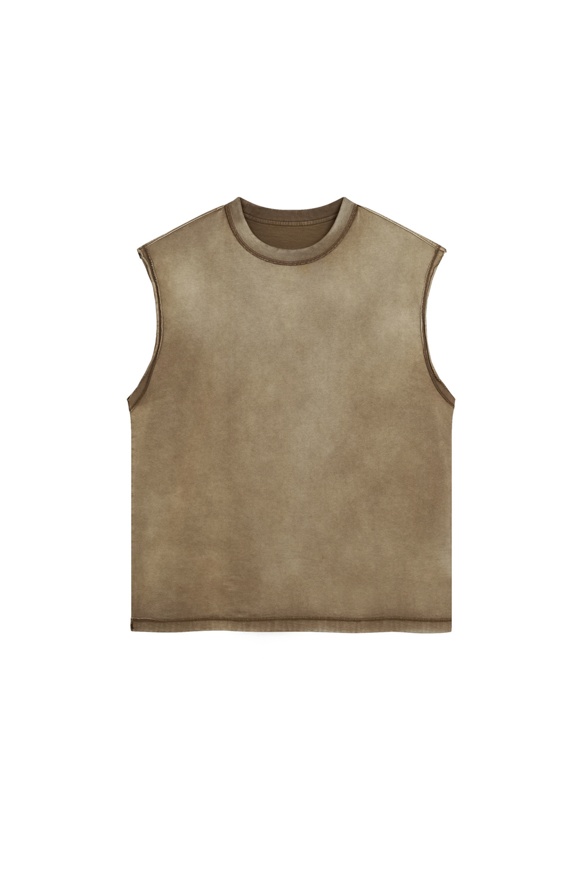 Boxy Raw-Edge Sleeveless T-Shirt in Brown – front product view