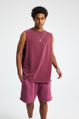 Distressed Raw-Edge Sleeveless T-Shirt