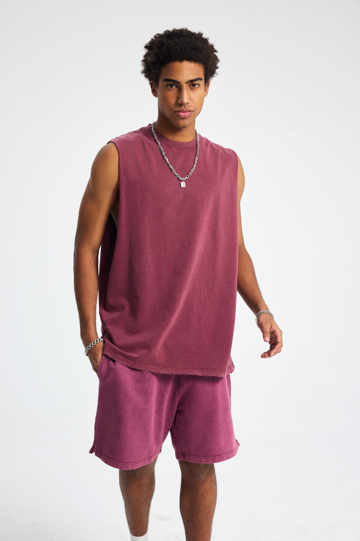 Distressed Raw-Edge Sleeveless T-Shirt