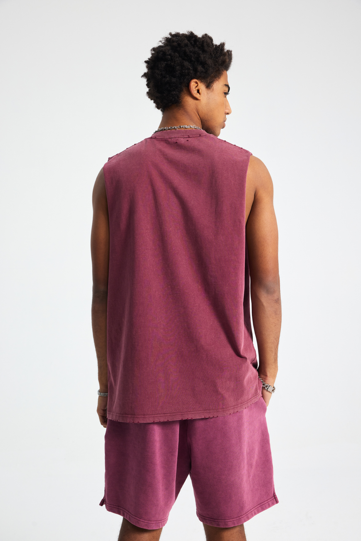 Distressed Raw-Edge Sleeveless T-Shirt