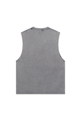 Distressed Raw-Edge Sleeveless T-Shirt