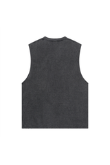 Distressed Raw-Edge Sleeveless T-Shirt