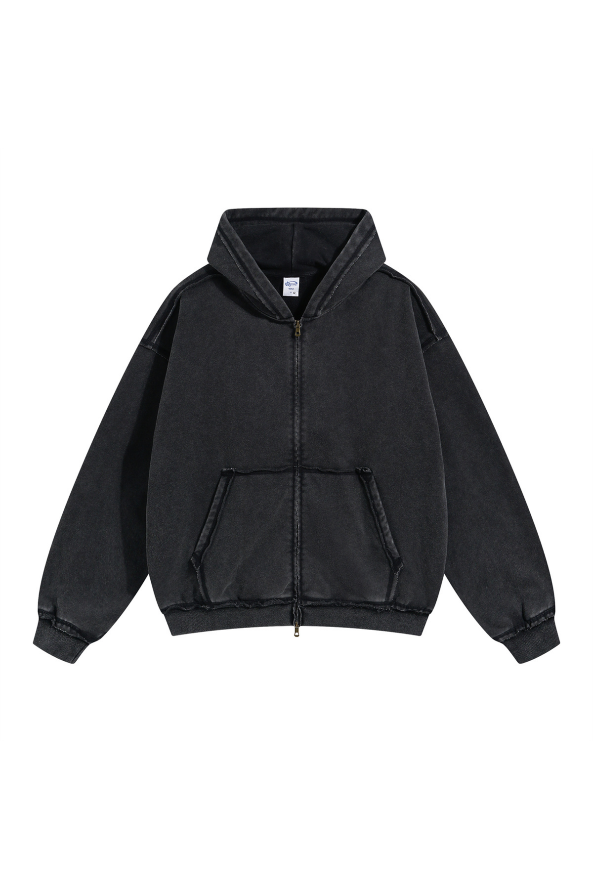 Raw Edge Two-Way Zip Hoodie