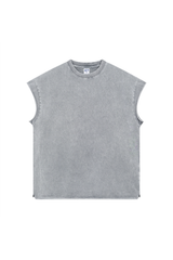 Stone Wash Raw-Edge Sleeveless T-Shirt