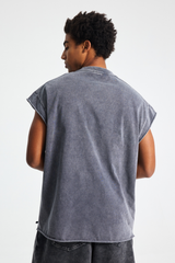 Stone Wash Raw-Edge Sleeveless T-Shirt