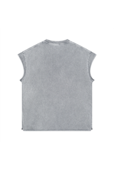 Stone Wash Raw-Edge Sleeveless T-Shirt