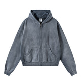 Boxy Distressed Zip Hoodie