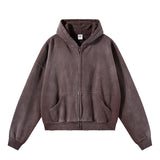 Boxy Distressed Zip Hoodie