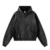 Boxy Distressed Zip Hoodie