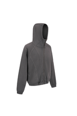 High-Neck Panelled Zip Hoodie in Grey – back view