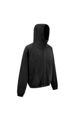 High-Neck Panelled Zip Hoodie in Black – back view