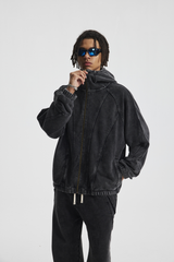 High-Neck Panelled Zip Hoodie – zip and hood detail