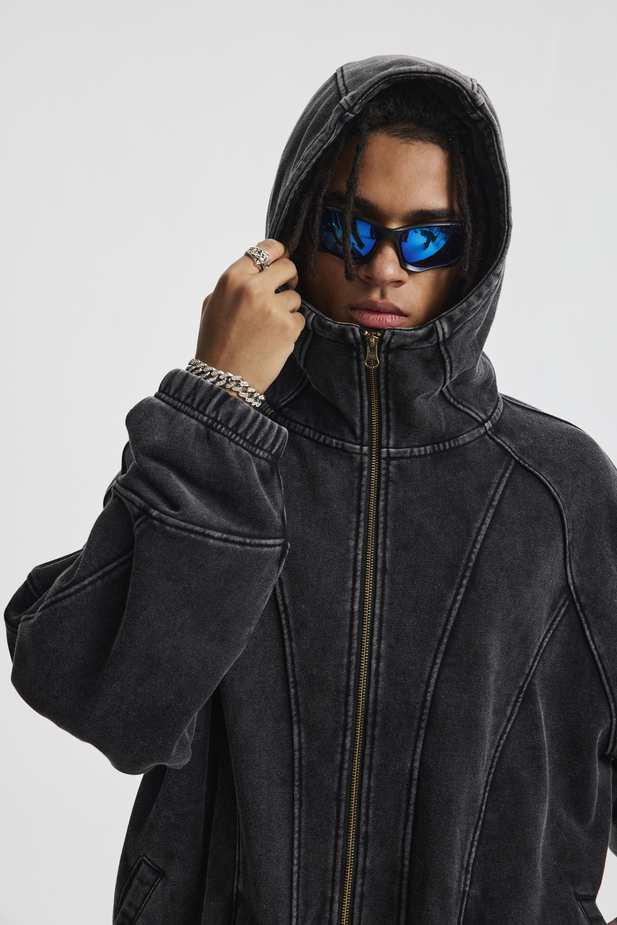 High-Neck Panelled Zip Hoodie