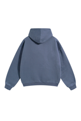 Fleece-Lined Pullover Hoodie in Denim Blue – back product view