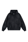 Distressed Pullover Hoodie in Black – front view
