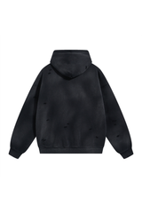 Distressed Pullover Hoodie in Black – back view