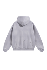 Distressed Pullover Hoodie in Light Grey – back view