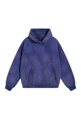 Distressed Pullover Hoodie in Navy – front view