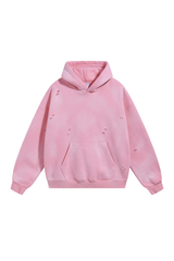 Distressed Pullover Hoodie in Blush Pink – front view