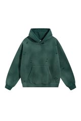 Distressed Pullover Hoodie in Forest Green – front view