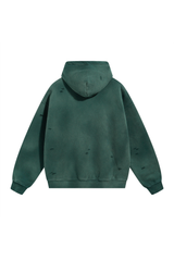 Distressed Pullover Hoodie in Forest Green – back view