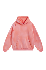 Distressed Pullover Hoodie in Coral – front view