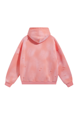 Distressed Pullover Hoodie in Coral – back view