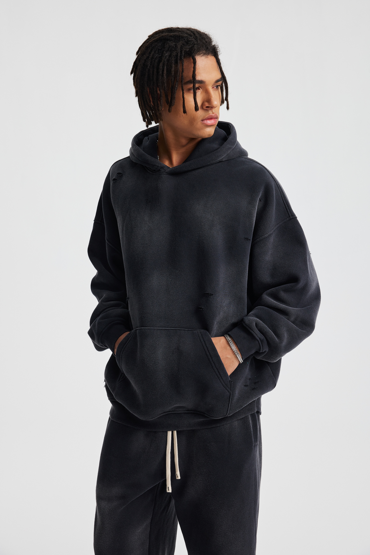 Distressed Pullover Hoodie