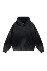 Paint-Splatter Washed Hoodie in Black – front view