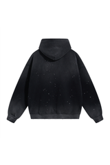Paint-Splatter Washed Hoodie in Black – back view