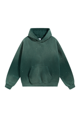Paint-Splatter Washed Hoodie in Forest Green – front view