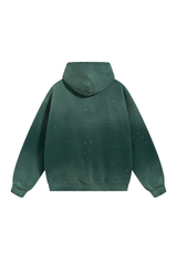 Paint-Splatter Washed Hoodie in Forest Green – back view