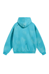 Paint-Splatter Washed Hoodie in Blue – back view