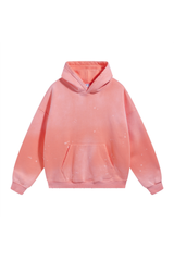 Paint-Splatter Washed Hoodie in Coral – front view