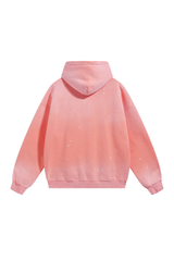 Paint-Splatter Washed Hoodie in Coral – back view