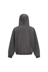 Cropped Boxy Zip Hoodie in Dark Grey – close-up detail