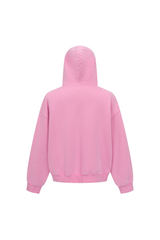 Cropped Boxy Zip Hoodie in Pink – close-up detail