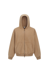 Cropped Boxy Zip Hoodie in Sand – front view
