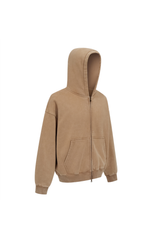 Cropped Boxy Zip Hoodie in Sand – back view